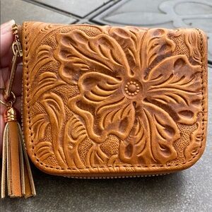Elegant Brown Leather Floral Embossed Wallet